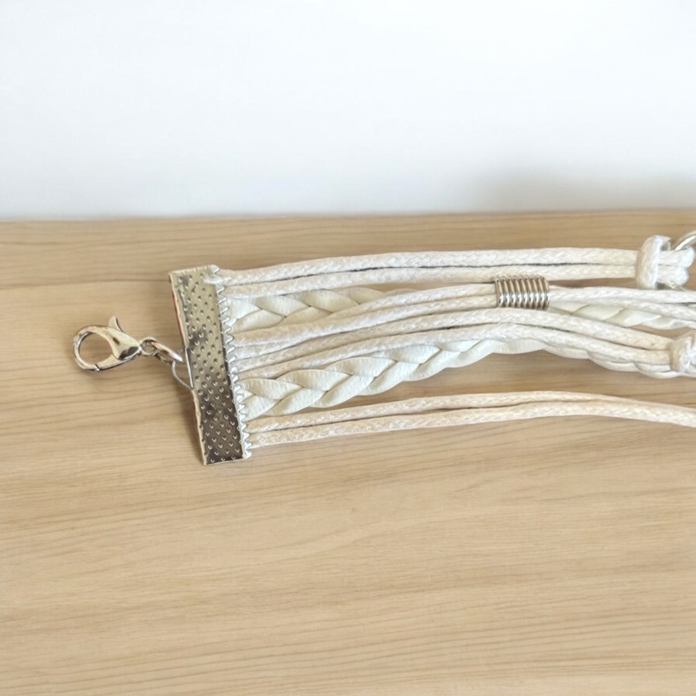 Braided/Strand 7.25"-8.75"6-in-1 Wristband with Charms Women's White/Silver-Tone - Picture 3 of 15